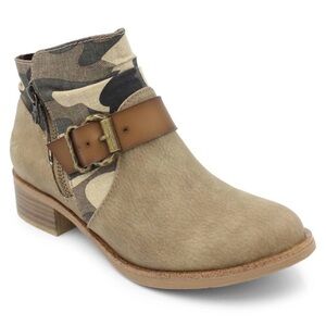 Blowfish Malibu Viten Vegan Suede Brown Camo Zip Ankle Boots Booties Sz 6.5 NEW